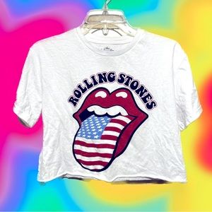 Rolling Stones White Crop Top Medium